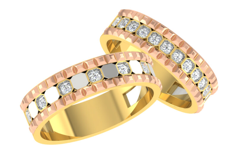 Luxurious Dual-Tone Diamond Couple Bands by Abhedya Jewels