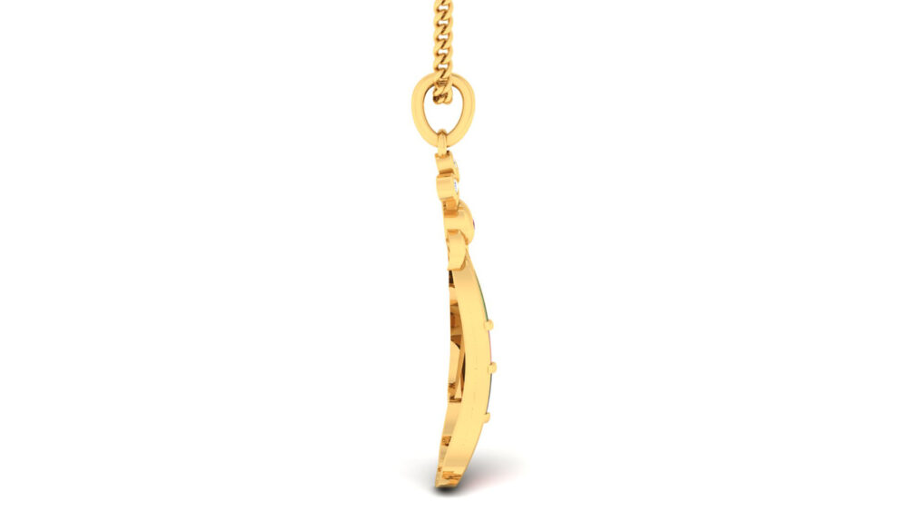 Diamond-accented gold peacock pendent with green, maroon, white enamel. A unique blend of traditional artistry and modern design. perfect for fine jewelry enthusiasts. - Image 3