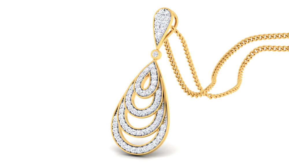 Diamond studded Gold Pendant Teardrop - Image 3