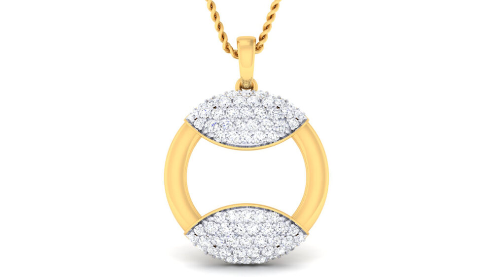 Circular Diamond studed gold pendand geometic collection